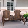 Wood Patio Chair Bench with Center Coffee Table/Garden chairs/courtyard chairs