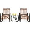 3 Pieces Patio Rattan Furniture Set with 2 Single Wicker Chairs and Glass Side Table