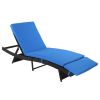 193*68*33cm S Shape Iron Frame Black Embossed Blue Cushion Woven Rattan Bed