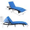 193*68*33cm S Shape Iron Frame Black Embossed Blue Cushion Woven Rattan Bed