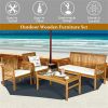 4-piece patio furniture set Outdoor Acacia wood sofa furniture with cushion white