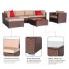 7 Pieces Wood Grain Patio PE Wicker Rattan Corner Sofa Set