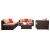 7 Pieces Wood Grain Patio PE Wicker Rattan Corner Sofa Set