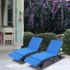 193*68*33cm S Shape Iron Frame Black Embossed Blue Cushion Woven Rattan Bed