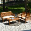 4-piece patio furniture set Outdoor Acacia wood sofa furniture with cushion white