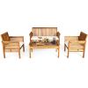 4-piece patio furniture set Outdoor Acacia wood sofa furniture with cushion white