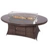 Direct Wicker Outdoor 7-Piece Patio Wicker Gas Fire Pit Dining Set with Arm Chairs