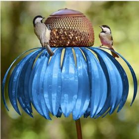 Pink Coneflower Bird Feeder Outdoor Decoration Garden Flower Picaflor Wild Bird Feeder Feeding Outside Rust Resistant Art Metal (Ships From: China, Color: Blue)