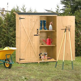 Outdoor 5.3ft Hx4.6ft L Wood Storage Shed Tool Organizer; Garden Shed; Storage Cabinet with Waterproof Asphalt Roof; Double Lockable Doors; 3-tier She (Color: Natural)