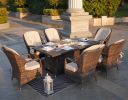 Direct Wicker Patio Fire Pit Dining Set 6-Seat Rectangular Aluminum Table with Rattan Chairs