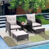 5 Piece Outdoor Patio Furniture Set,All Weather PE Rattan Conversation Chairs with Armrest and Removable Cushions,Ottomans and Storage Coffee Table fo