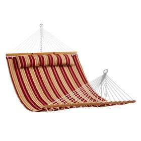 VEVOR Double Quilted Fabric Hammock with Hardwood Spreader Bar Detachable Pillow (Type of Support: Without Bracket, Color: Red and Orange)