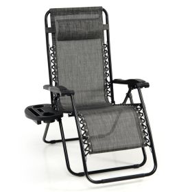 Outdoor Folding Zero Gravity Reclining Lounge Chair (Color: GRAY)