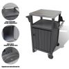 HDPE Barbecue/Grill Side Table Trolley;  Outdoor Prep Dining Table Serving Cart with 304 Stainless Steel Top;  Outdoor Kitchen Storage Island for Gard