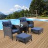 5 Piece Outdoor Patio Furniture Set,All Weather PE Rattan Conversation Chairs with Armrest and Removable Cushions,Ottomans and Storage Coffee Table fo