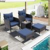 5 Piece Outdoor Patio Furniture Set,All Weather PE Rattan Conversation Chairs with Armrest and Removable Cushions,Ottomans and Storage Coffee Table fo