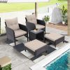 5 Piece Outdoor Patio Furniture Set,All Weather PE Rattan Conversation Chairs with Armrest and Removable Cushions,Ottomans and Storage Coffee Table fo