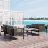 4-Piece Rope Sofa Set with Thick Cushions and Toughened Glass Table, All-Weather Patio Furniture Set For 4 Person With Loveseat