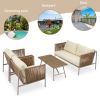 4-Piece Rope Sofa Set with Thick Cushions and Toughened Glass Table, All-Weather Patio Furniture Set For 4 Person With Loveseat