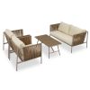 4-Piece Rope Sofa Set with Thick Cushions and Toughened Glass Table, All-Weather Patio Furniture Set For 4 Person With Loveseat