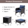 5 Piece Outdoor Patio Furniture Set,All Weather PE Rattan Conversation Chairs with Armrest and Removable Cushions,Ottomans and Storage Coffee Table fo