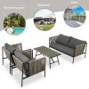 4-Piece Rope Sofa Set with Thick Cushions and Toughened Glass Table, All-Weather Patio Furniture Set For 4 Person With Loveseat